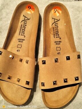 Women's Tan Studded Slide Sandals - Tan